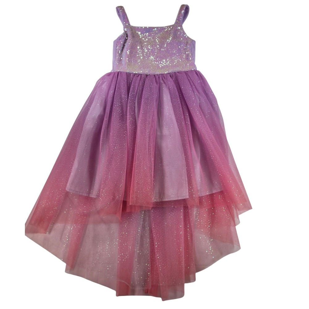 Cat & Jack Girls Medium 8 Purple Pink Sequin Tulle High-Low Party Dress Up